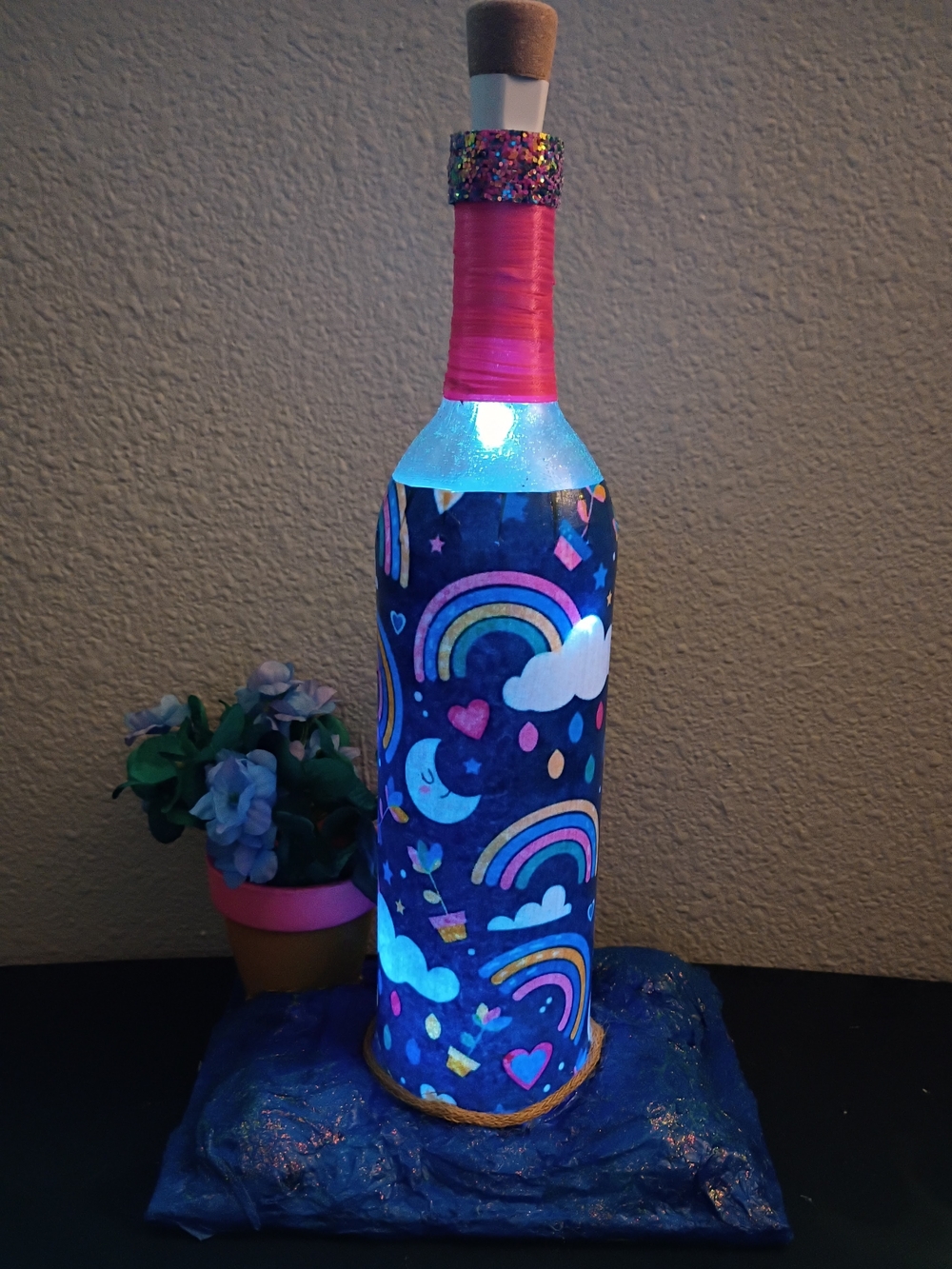 Hand-Painted Rainbow Moon Decor Bottle Light
